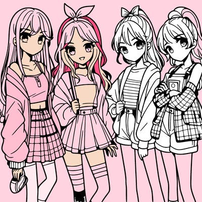 teen manga girls group of 4