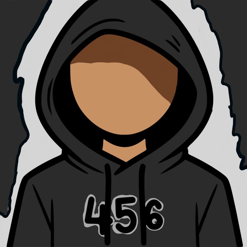 a person with non face waering a hoodie with a 456 symbol