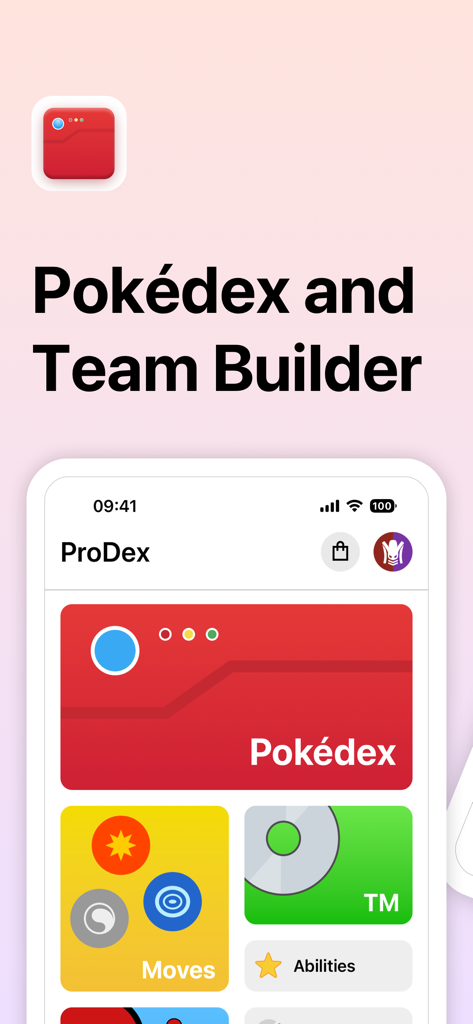 ProDex - Complete Game Guide - Tela inicial do aplicativo ProDex com categorias de Movimentos e TMs da Pokédex