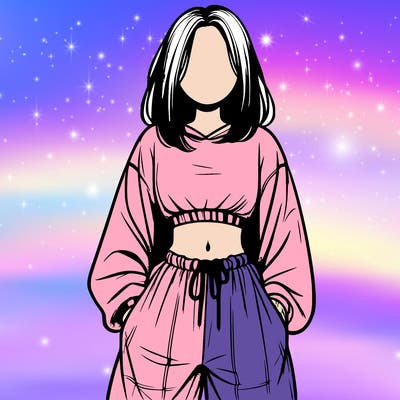 realistic girl faceless with baggy pants and a crop top