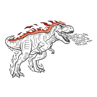 trex with aura and has some fire coming out of his mouth
