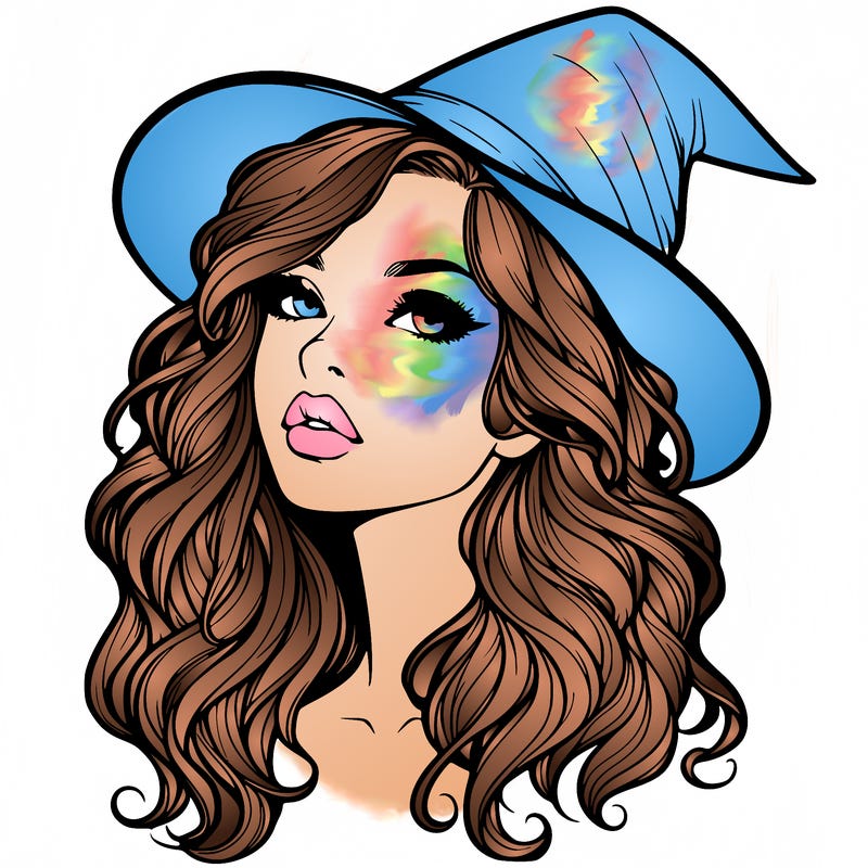 realistic witch girl with wavy hair and lips