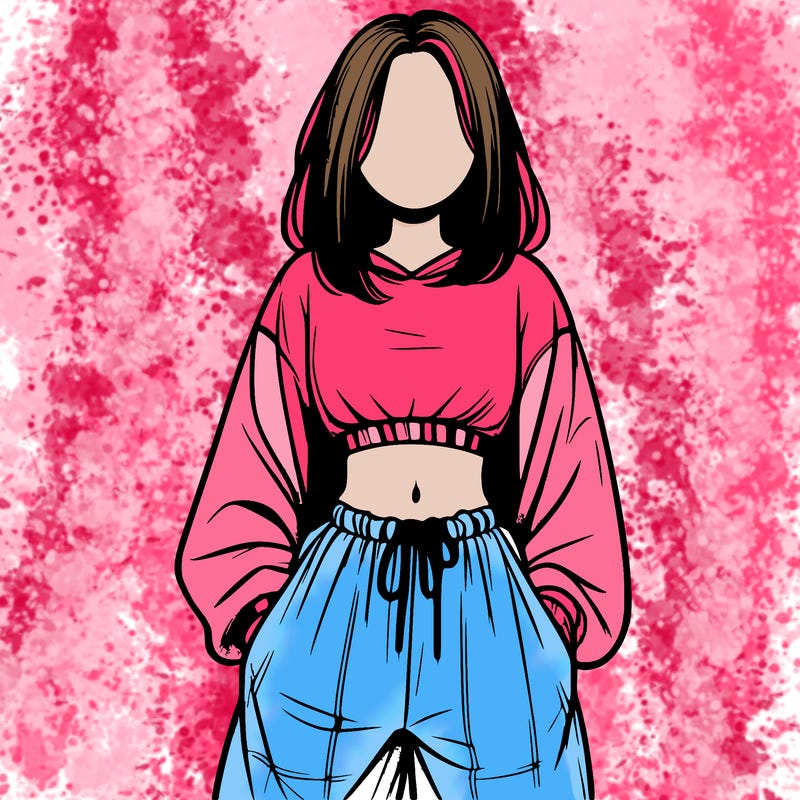 realistic girl faceless with baggy pants and a crop top