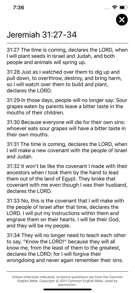 The Upper Room Disciplines - A screen from the Upper Room Disciplines app showing a scripture reading from Jeremiah