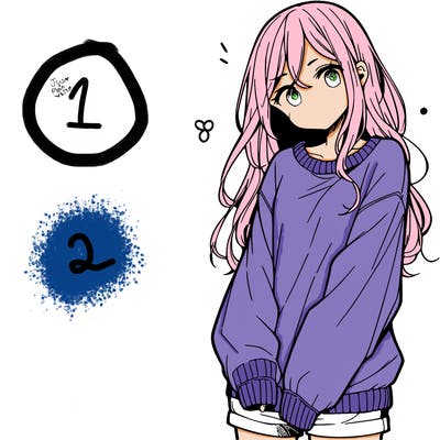 manga teen girl  in a sweater and baggy pants