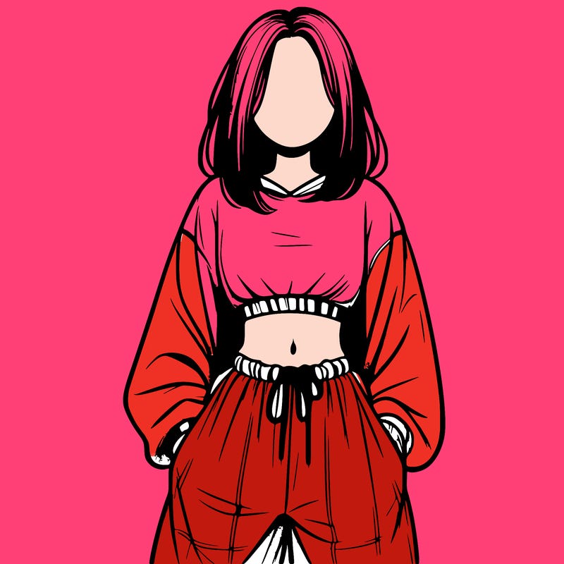 realistic girl faceless with baggy pants and a crop top