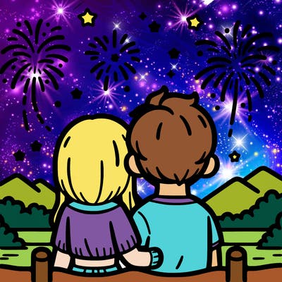 couple watching fireworks