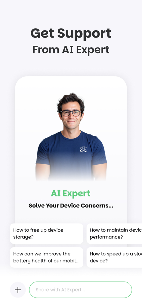 전화 저장 공간 및 성능 지원을 위한 Deep Cleaner 앱의 AI Expert 인터페이스