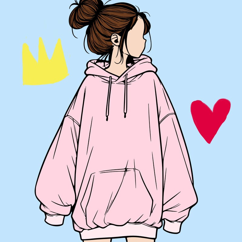 realistic girl with a oversized sweatshirt on and a bun