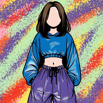 realistic girl faceless with baggy pants and a crop top