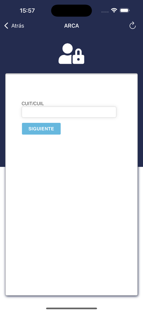 ARCA Movilログイン画面、CUITとCUIL入力フィールド付き