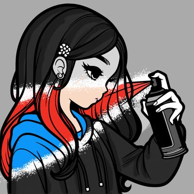 a realistic girl spray painting