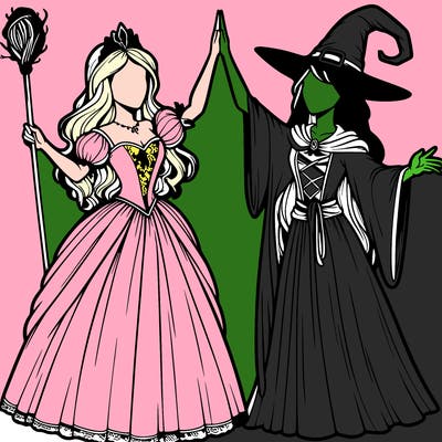 detailed realistic split of a princess and a witch