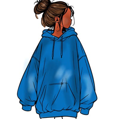 realistic girl with a oversized sweatshirt on and a bun