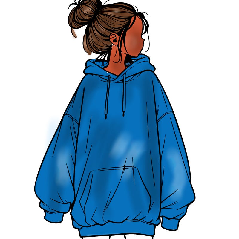 realistic girl with a oversized sweatshirt on and a bun