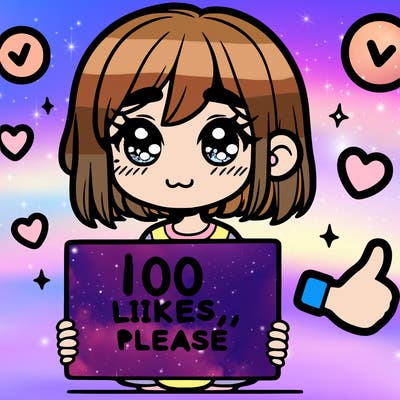 a girl with a sign saying 100 likes, please
