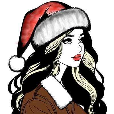 realistic girl in santa hat
