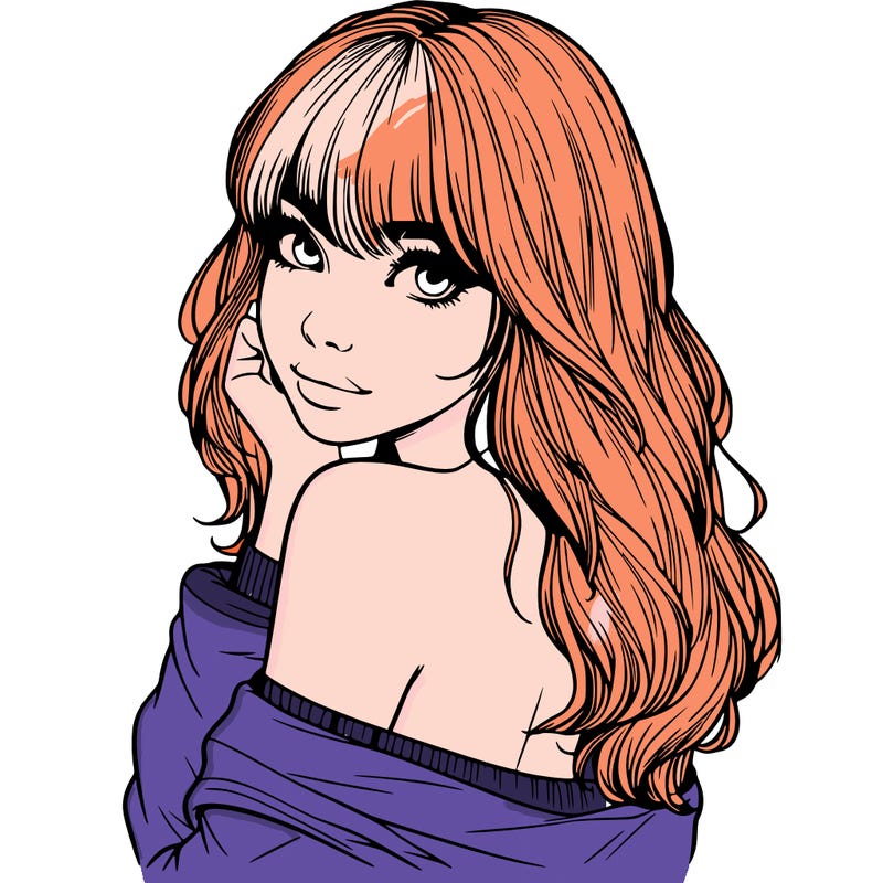 realistic girl with bangs looking over her shoulder