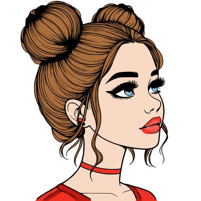 realistic girl with buns on the top of her head
