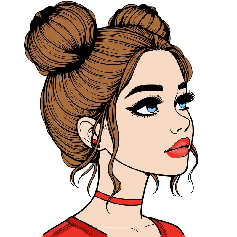 realistic girl with buns on the top of her head