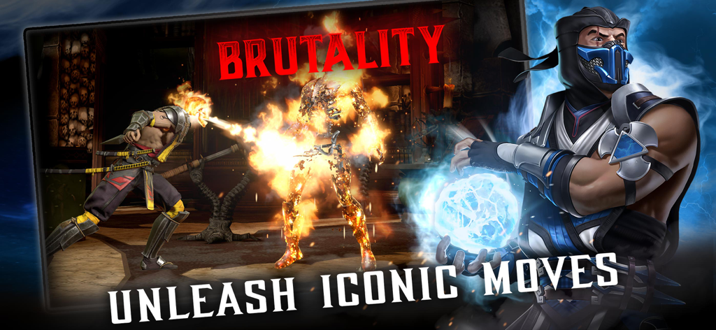 Mortal Kombat - Sub-Zero carica una palla di ghiaccio e un personaggio esegue una Brutality in Mortal Kombat Mobile