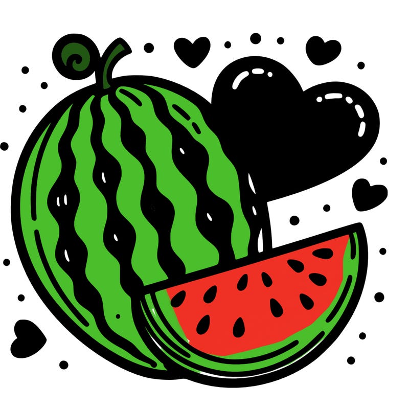 a watermelon with a heart background