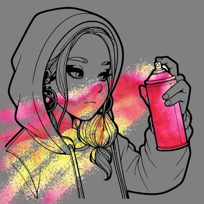 a realistic girl, spray painting