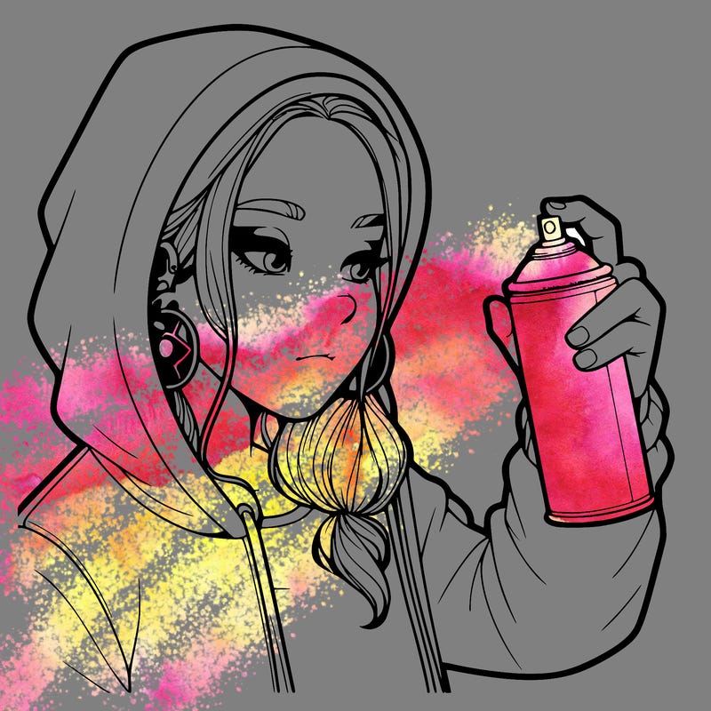 a realistic girl, spray painting