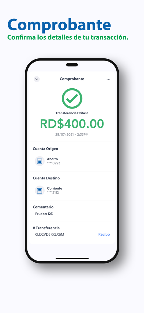 App BSC - A mobile screen showing a successful transaction receipt in the App BSC from Banco Santa Cruz