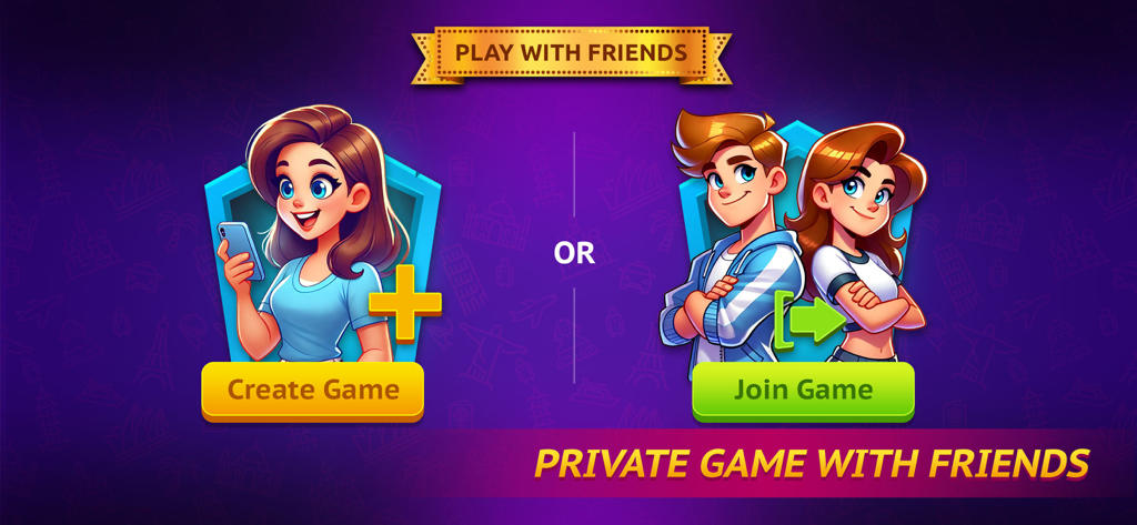 Rummy Master - Rummy Master game menu showing options to create or join a private game with friends using cartoon avatars