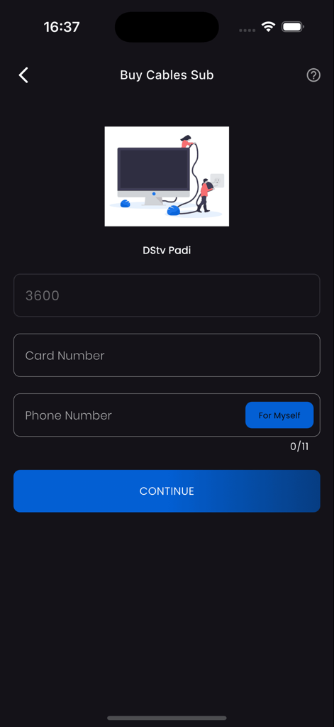 Cool Data Plug: Cheap Data - Interface for buying DStv Padi cable subscription on the Cool Data Plug app