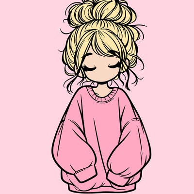 girl with baggy sweatshirt and messy bun