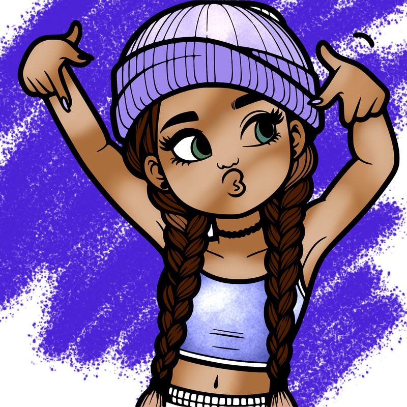 realistic teenage girl with braids and a beanie and crop top doing 🫶🏼