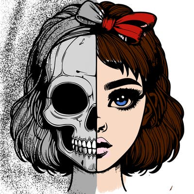 realistic girl with half skull mask