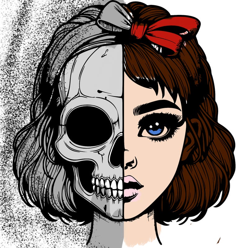 realistic girl with half skull mask