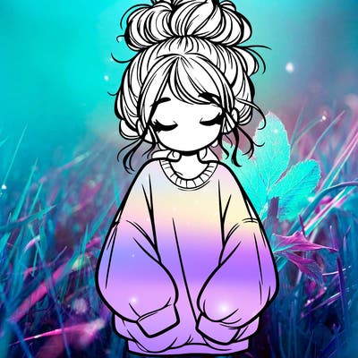 girl with baggy sweatshirt and messy bun