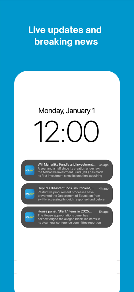 Philstar - Philstar app news notifications on a smartphone lock screen showing live updates and breaking news