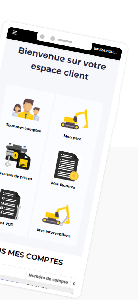 Espace client My Bergerat - Main dashboard of the My Bergerat app featuring fleet management and service icons