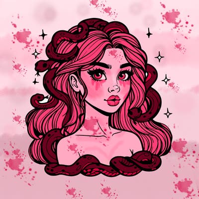 realistic girl with snakes as hair