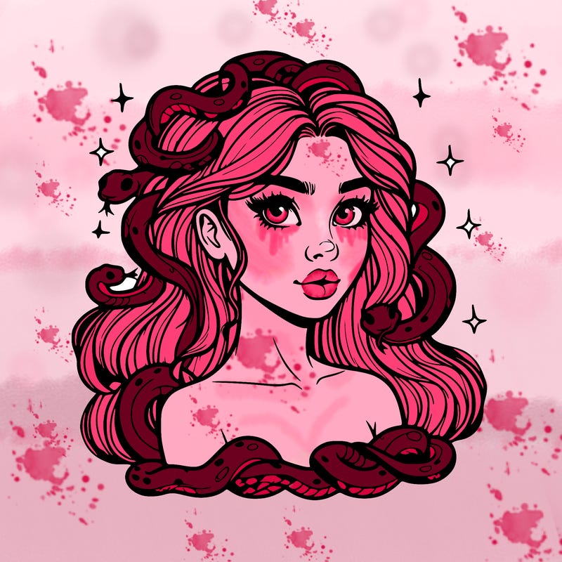 realistic girl with snakes as hair
