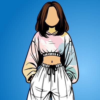 realistic girl faceless with baggy pants and a crop top