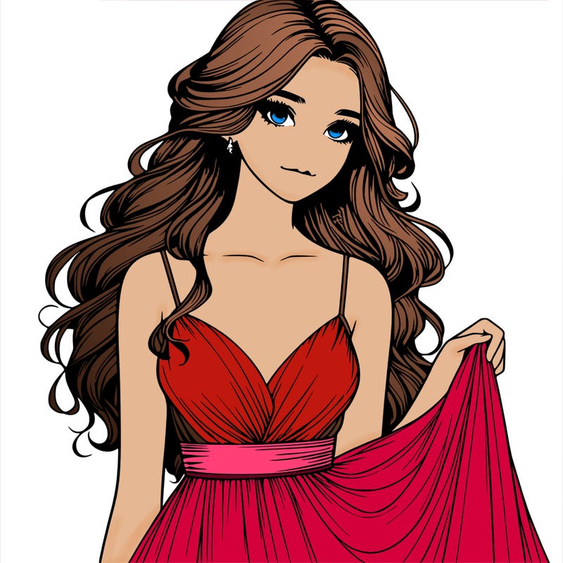 realistic girl in flowy silky prom dress