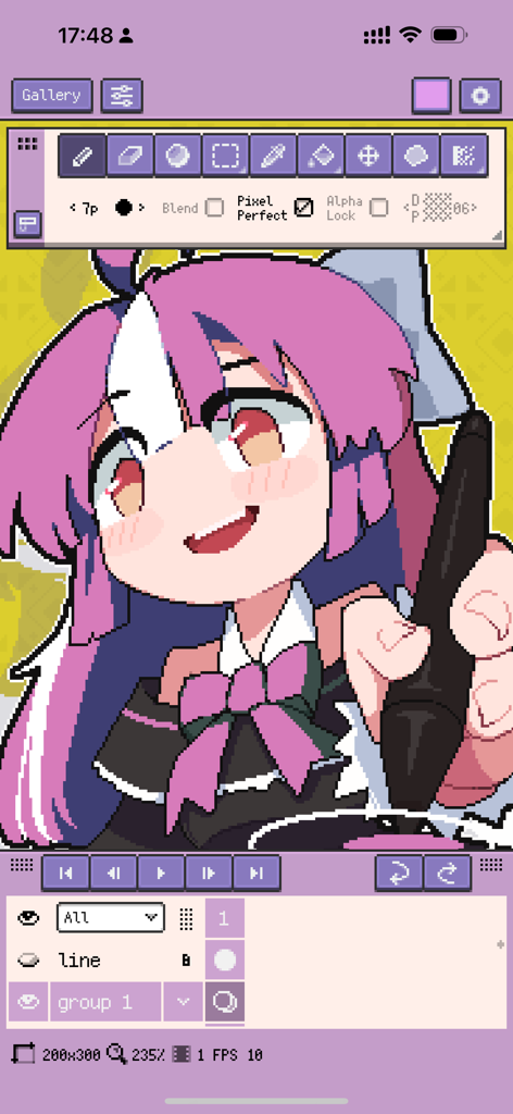 Resprite: pixel art studio - Resprite Pixel-Art-Studio-Oberfläche mit einer Anime-Charakter-Illustration und Zeichenwerkzeugen