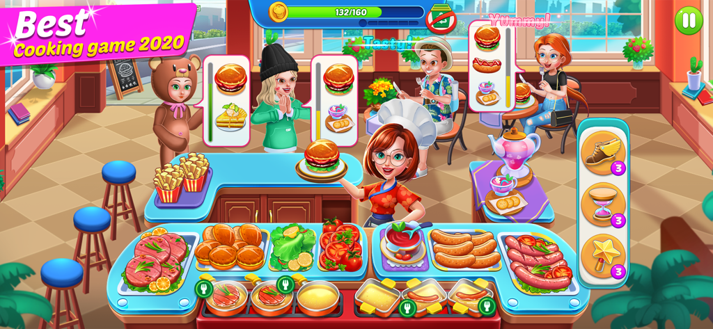 Cooking Journey: Cooking Games - Chef donna che serve hamburger e hot dog ai clienti nel gioco di gestione del tempo Cooking Journey