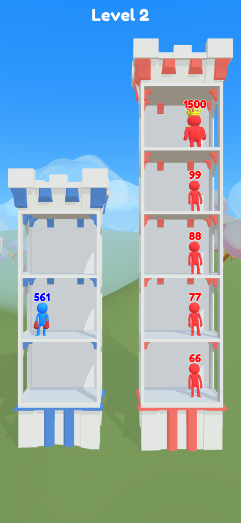 Push Tower - Gameplay screenshot of Push Tower showing a blue character with a power level of 561 facing red enemies in a tower structure