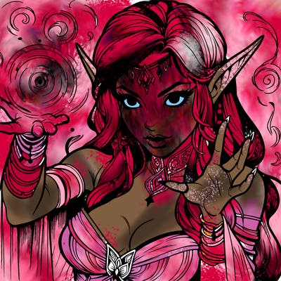 realistic scary beautiful elf sorceress casting spell