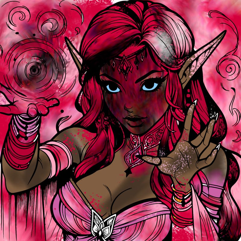 realistic scary beautiful elf sorceress casting spell