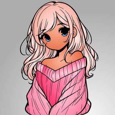 shy pretty girl wearing a sweater that is falling off one shoulder portrait