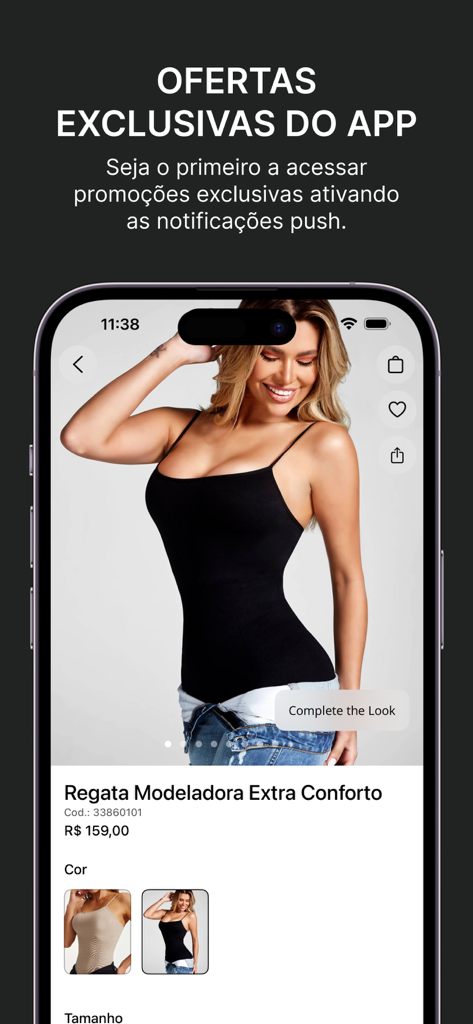 MODAB app screen showcasing a black shaping tank top and exclusive app offers