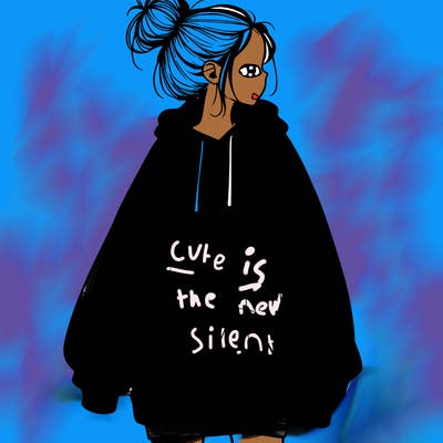 realistic girl with a oversized sweatshirt on and a bun